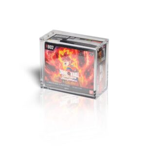 Een transparante acrylic case speciaal ontworpen voor het veilig opslaan en beschermen van een sealed Dragon Ball Super Booster Box. Dragon Ball Super sealed boxen worden vaak bewaard als onderdeel van langdurige collecties, of het nu gaat om display, toekomstige openings of simpelweg omdat de artwork meer verdient dan een leven op een plank. Deze case houdt jouw booster box netjes en strak, helpt slijtage door handling te voorkomen en geeft direct een premium display-uitstraling zonder details van de box te verbergen. Specificaties Afmetingen product: 16,6 x 7,6 x 13,7 cm Speciaal ontworpen voor Dragon Ball Super Booster Boxes Kristalhelder acrylic voor een premium display-uitstraling Hoogste UV-bescherming tegen verkleuring en slijtage door licht Sterke magnetische sluiting voor extra veiligheid en stevigheid