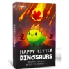 Nederlandse versie van het Happy Little Dinosaurs kaartspel. De laatste tijd voelt het alsof we allemaal gewoon dinosaurussen zijn die de vallende meteoren proberen te ontwijken. In dit spel voor 2-4 spelers probeer je alle kleine rampen van het leven te ontwijken. Misschien val je in een put van hete lava of word je geghost door je dino-date, maar de dino die het allemaal overleeft, wint het spel! De eerste persoon die 50 punten bereikt of de laatste die overblijft, wint! Happy Little Dinosaurs bevat 97 kaarten, 4 dinosaurus-spelerborden, 4 dinosaurus-meples en 1 regelboek.