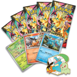Pokémon TCG: Mega Evolution – Ascended Heroes First Partners Deluxe Pin Collection Begin je volgende Pokémon avontuur met de eerste partners die generaties hebben gevormd. In deze Deluxe Pin Collection staan Chikorita, Tepig en Totodile centraal — elk als prachtige foil promo kaart én samen verwerkt in een exclusieve, glanzende deluxe pin. Gecombineerd met booster packs uit de nieuwste Mega Evolution – Ascended Heroes set is dit de perfecte box voor zowel collectors als spelers die hun collectie willen uitbreiden. 🎁 Inhoud: 3x Foil promo kaarten – Chikorita, Tepig & Totodile 1x Deluxe pin met alle drie de Pokémon 5x Pokémon TCG: Mega Evolution – Ascended Heroes booster packs ✨ Waarom deze box? Iconische First Partner Pokémon Exclusieve foil promo’s & premium pin Ideaal voor collectors & sealed verzamelaars Perfecte start of uitbreiding van de nieuwe set