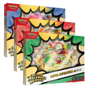 Pokémon TCG: Mega Evolution – Ascended Heroes ex Box Til jouw Pokémon naar een hoger niveau met de kracht van Mega Evolution. In de Ascended Heroes ex Box draait alles om power, samenwerking en indrukwekkende aanvallen van jouw favoriete partner Pokémon. Kies jouw favoriet en ga de strijd aan met één van de krachtige Mega evoluties: 🌿 Mega Meganium ex – deelt zware damage met Giant Bouquet 🔥 Mega Emboar ex – brandt alles weg met Crimson Blast 💧 Mega Feraligatr ex – jaagt en finisht met Mortal Crunch Elke box bevat niet alleen een speelbare promo kaart, maar ook een unieke oversize lenticular kaart met dynamisch artwork — een echte eyecatcher voor elke collector. 🎁 Inhoud van de ex Box: • 1 foil promo kaart (Mega Meganium ex, Mega Emboar ex óf Mega Feraligatr ex) • 1 oversize lenticular kaart met hetzelfde Pokémon artwork • 4 Pokémon TCG: Ascended Heroes booster packs ⚡ Waarom deze box? ✔ Sterke speelbare promo Pokémon ex ✔ Unieke lenticular oversized kaart ✔ Inclusief boosters om direct te openen ✔ Perfect voor spelers én collectors Kies jouw Mega, bouw je deck en laat je kracht zien. 🔥 OP = OP — welke kies jij?