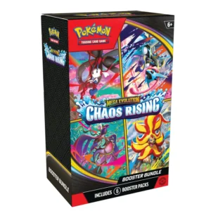 "Pokémon TCG: Mega Evolution Chaos Rising - Booster Bundle" Duik in de chaos van Mega Evolution met de Pokémon TCG: Mega Evolution — Chaos Rising Booster Bundle! Deze nieuwe Pokémon uitbreiding introduceert krachtige Mega Evolution Pokémon ex zoals Mega Greninja ex, Mega Floette ex, Mega Pyroar ex en Mega Dragalge ex. Met indrukwekkende artwork, sterke kaarten en verzamelwaardige pulls behoort Chaos Rising tot één van de meest gewilde Pokémon sets van het moment. Met de Pokémon TCG: Mega Evolution Chaos Rising Booster Bundle haal je 6 booster packs van deze Engelstalige uitbreiding in huis. Perfect voor verzamelaars die graag meerdere packs tegelijk openen, spelers die hun collectie willen uitbreiden of collectors die een compact sealed product aan hun verzameling willen toevoegen. De Booster Bundle vormt de ideale middenweg tussen losse booster packs en een volledige booster box. Hierdoor is het een populaire keuze voor iedereen die op een toegankelijke manier wil genieten van een nieuwe Pokémon release. Inhoud van de Pokémon TCG: Mega Evolution Chaos Rising Booster Bundle: 6 Pokémon TCG: Mega Evolution — Chaos Rising booster packs De Mega Evolution Chaos Rising Booster Bundle is perfect voor Pokémon fans die meerdere packs willen openen en willen genieten van alle hype rondom deze nieuwe Mega Evolution uitbreiding!