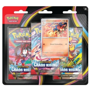 "Pokémon TCG: Mega Evolution Chaos Rising - 3 Pack Blister Charmeleon" Breid je collectie uit met de Pokémon TCG: Mega Evolution — Chaos Rising 3 Pack Blister Charmeleon! Deze blister combineert meerdere booster packs van de nieuwste Pokémon uitbreiding met een exclusieve foil promo kaart van Charmeleon. Perfect voor verzamelaars, spelers en Pokémon fans die graag extra packs openen én een unieke promo aan hun collectie willen toevoegen. Mega Evolution: Chaos Rising draait volledig om krachtige Mega Evolution Pokémon ex zoals Mega Greninja ex, Mega Floette ex, Mega Pyroar ex en Mega Dragalge ex. De set zit vol indrukwekkende artwork, nieuwe kaarten en verzamelwaardige pulls die deze release enorm populair maken onder collectors. Met 3 booster packs biedt deze blister een mooie middenweg tussen losse boosters en grotere sealed producten zoals booster bundles of booster boxen. Daarnaast maakt de exclusieve Charmeleon promo deze blister extra interessant om sealed te bewaren of toe te voegen aan je binder. Inhoud van de Pokémon TCG: Mega Evolution Chaos Rising 3 Pack Blister Charmeleon: 3 Pokémon TCG: Mega Evolution — Chaos Rising booster packs 1 foil promo kaart van Charmeleon De Mega Evolution Chaos Rising 3 Pack Blister Charmeleon is de perfecte keuze voor Pokémon collectors en spelers die meerdere packs willen openen en tegelijkertijd een exclusieve promo kaart willen bemachtigen!