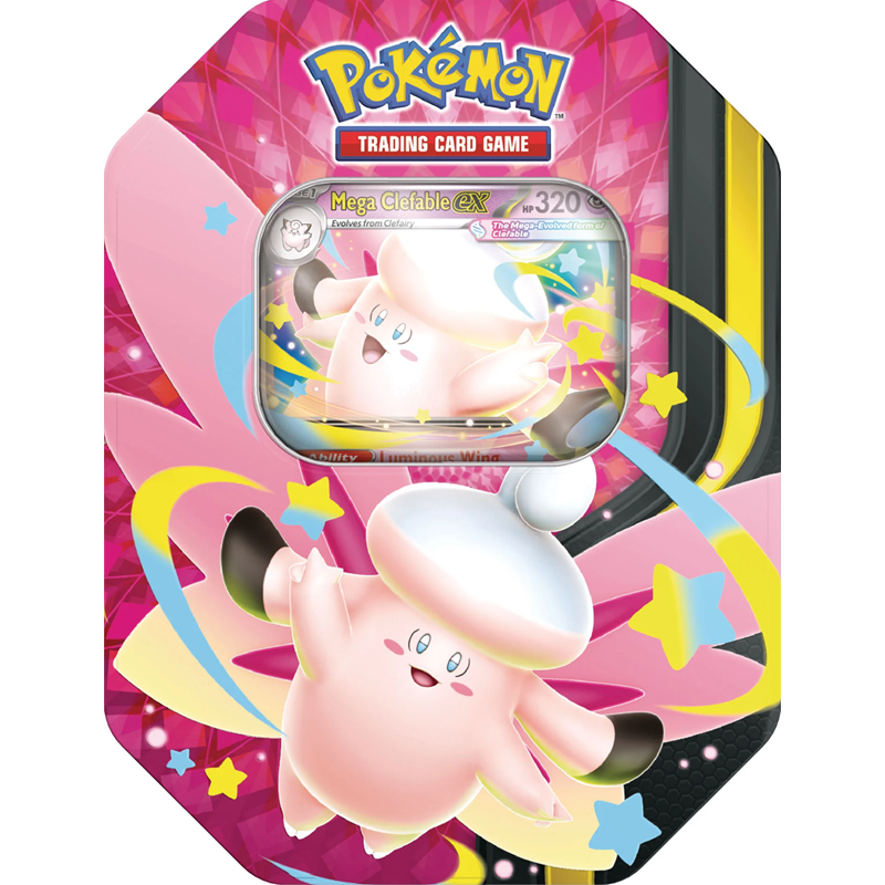 Pokémon TCG: Mega Clefable Moonlit ex Tin Breng wat extra magie naar je Pokémon-collectie met de Mega Clefable Moonlit ex Tin. Deze prachtige verzamelbox zet Mega Clefable ex centraal met een exclusieve foil promokaart en uniek artwork dat speciaal voor deze release is ontworpen. Naast de schitterende promokaart bevat deze tin ook vier Pokémon TCG booster packs, waardoor je direct nieuwe kaarten kunt openen en je collectie verder kunt uitbreiden. Of je nu op jacht bent naar krachtige Pokémon ex, bijzondere illustraties of zeldzame verzamelkaarten, iedere booster biedt nieuwe verrassingen. De stevige metalen tin maakt deze uitgave niet alleen interessant voor spelers en verzamelaars, maar ook perfect om kaarten, accessoires of andere Pokémon-schatten veilig in op te bergen. Inhoud 1 Foil Promo Card van Mega Clefable ex 4 Pokémon TCG Booster Packs 1 Codekaart voor Pokémon TCG Live 1 Metalen Pokémon TCG Tin Waarom kiezen voor de Mega Clefable Moonlit ex Tin? Exclusieve Mega Clefable ex promokaart Uniek artwork speciaal voor deze release Inclusief 4 Pokémon TCG booster packs Handige metalen verzamelbox voor opslag Perfect voor verzamelaars, spelers en Pokémon-fans Of je nu jouw collectie wilt uitbreiden, op zoek bent naar een bijzonder Pokémon-product of een leuk cadeau zoekt voor een Pokémon-liefhebber, de Mega Clefable Moonlit ex Tin biedt een uitstekende combinatie van exclusieve content en spannende booster-openingen.