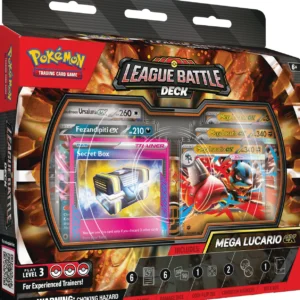 "Pokemon: Mega Lucario ex League Battle Deck" Stap direct in de actie met het Pokémon: Mega Lucario ex League Battle Deck! Dit krachtige, kant-en-klare deck is ontworpen voor trainers die competitief willen spelen met een sterke en gebalanceerde strategie. Met Mega Lucario ex als middelpunt beschik je over indrukwekkende aanvallen en slimme combinaties die je tegenstanders onder druk zetten. Ideaal voor zowel gevorderde spelers als ambitieuze beginners. Inhoud van het product: 1 compleet speelbaar deck van 60 kaarten Inclusief Mega Lucario ex als hoofdkaart 3 extra foil kaarten met belangrijke Pokémon 1 deckbox 1 set damage counters 1 grote metalen munt 1 speelmat en strategiegids Codekaart voor de online Pokémon TCG Kenmerken: Direct speelbaar, ideaal voor competitie Gebalanceerde en krachtige deckstrategie Perfect voor spelers die hun skills willen verbeteren Inclusief accessoires voor direct gebruik Beheers de kracht van Mega Lucario en domineer het speelveld!