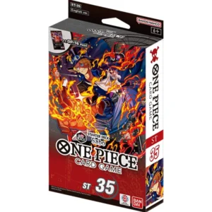 One Piece Card Game – Starter Deck ST-35 Red/Black Sabo Leid de Revolutionary Army naar de overwinning met het One Piece Card Game Starter Deck ST-35: Red/Black Sabo. Dit kant-en-klare deck combineert de aanvallende kracht van rood met de tactische mogelijkheden van zwart en draait om het opbouwen van een sterk speelveld. Aan het roer staat Sabo, die met zijn Leader effect de kracht van jouw Characters kan verhogen. Speel meerdere Characters, versterk je volledige speelveld en zet je tegenstander onder druk met krachtige, gecoördineerde aanvallen. In het deck vind je verschillende bekende leden van de Revolutionary Army, waaronder Koala, Lindbergh en Bartholomew Kuma. Samen vormen ze een veelzijdige red/black strategie voor spelers die graag een sterke board presence opbouwen en vanuit die positie de aanval inzetten. ST-35 is direct klaar om mee te spelen en geschikt voor zowel nieuwe als ervaren spelers. Het Starter Deck bevat daarnaast 5 gloednieuwe kaarten en een OP-16 The Time of Battle Booster Pack om jouw deck en collectie verder uit te breiden. Inhoud: 1 kant-en-klaar deck met 51 kaarten 10 DON!! kaarten 1 playsheet 1 OP-16 The Time of Battle Booster Pack Bevat 5 gloednieuwe kaarten Kaartverdeling: Leader × 1 Common × 6 Uncommon × 2 Rare × 3 Super Rare × 2 Promotion Card × 1