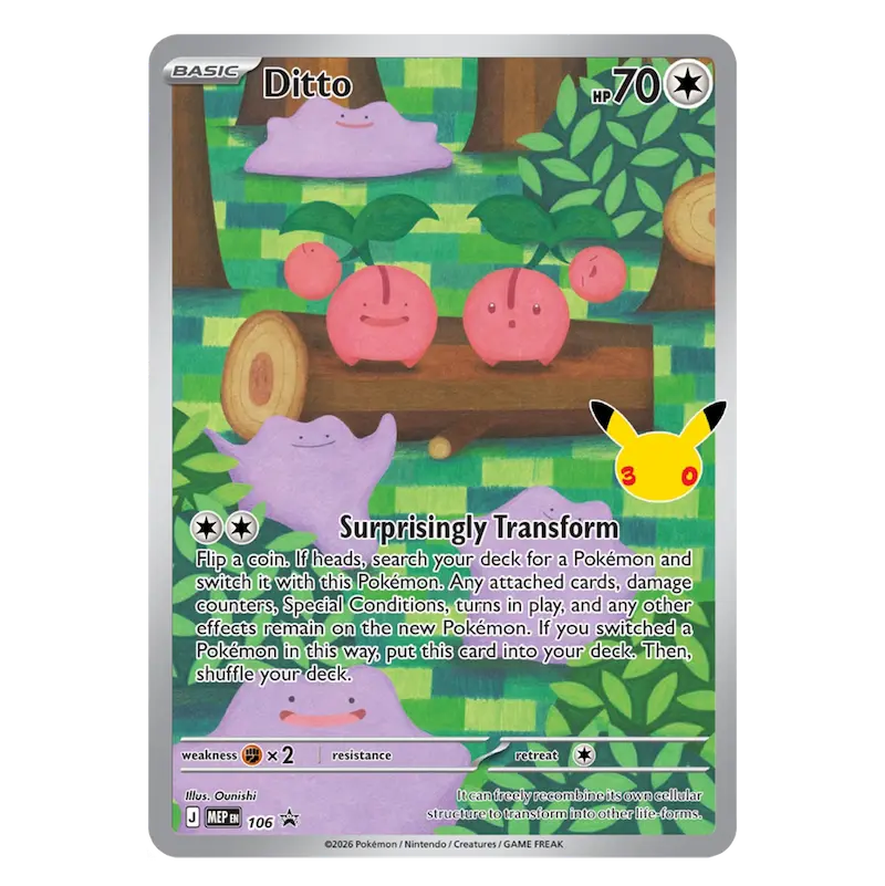 Pokémon 30th Celebration Binder Collection Bewaar en bescherm jouw mooiste Pokémon-kaarten met de Pokémon 30th Celebration Binder Collection. Deze speciale jubileumuitgave verschijnt op 6 november 2026 en is de perfecte combinatie van een stijlvolle verzamelmap en de nieuwste boosters uit de feestelijke 30th Celebration-uitbreiding. De Pokémon 30th Celebration-uitbreiding bestaat volledig uit foil kaarten en viert 30 jaar Pokémon Trading Card Game. Iedere booster biedt een unieke openingservaring dankzij een gegarandeerde Pikachu Rare, waarbij er maar liefst 30 verschillende varianten te verzamelen zijn. Daarnaast bevat iedere booster ook een foil Basic Energy, waardoor elke pack een waardevolle aanvulling is op jouw collectie. Met de meegeleverde 30th Celebration verzamelmap berg je jouw favoriete kaarten veilig op en presenteer je jouw mooiste pulls op een overzichtelijke en stijlvolle manier. Of je nu net begint met verzamelen of jouw collectie verder wilt uitbreiden, deze Binder Collection is een onmisbare toevoeging voor iedere Pokémon-fan. Inhoud 1 Pokémon 30th Celebration verzamelmap (Binder) Meerdere Pokémon 30th Celebration boosterpacks Pokémon TCG Live codekaarten (indien door de fabrikant inbegrepen) De Pokémon 30th Celebration Binder Collection is de ideale keuze voor verzamelaars die hun favoriete kaarten veilig willen bewaren én tegelijkertijd willen genieten van het openen van de speciale jubileumset. Een prachtige toevoeging aan iedere Pokémon-collectie.