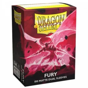 Dragon Shield – Standard Size Dual Matte Sleeves Fury – 100 Sleeves Ontketen de kracht van je deck met de Dragon Shield Dual Matte Fury Sleeves. Deze sleeves hebben een heldere voorkant en een gestructureerde matte Fury-achterkant, gecombineerd met een volledig zwarte binnenzijde die een stijlvolle omlijsting rond je kaarten creëert. De Dual Matte-serie is volledig ondoorzichtig, waardoor de sleeves ook geschikt zijn voor het spelen met dubbelzijdige kaarten. De gestructureerde matte achterkant zorgt voor uitstekende handling en soepel schudden tijdens het spelen. Iedere verpakking bevat 100 sleeves en wordt geleverd in een stevige kartonnen deckbox. Deze biedt ruimte aan 75+ single-sleeved kaarten of 65+ double-sleeved kaarten en is voorzien van een label bovenop de box voor personalisatie en eenvoudige organisatie van je decks. SPECIFICATIES Merk: Dragon Shield Serie: Dual Matte Formaat: Standard Size – 63 x 88 mm Inhoud: 100 sleeves Kleur: Fury Transparante voorkant Gestructureerde matte achterkant Zwarte binnenzijde voor een strakke omlijsting van de kaart Volledig ondoorzichtig Geschikt voor dubbelzijdige kaarten Ontworpen voor soepel schudden en uitstekende handling Inclusief stevige kartonnen deckbox Ruimte voor 75+ single-sleeved kaarten Ruimte voor 65+ double-sleeved kaarten Personaliseerbaar label bovenop de box Geschikt voor Magic: The Gathering, Pokémon TCG, Flesh and Blood, Digimon en andere Standard Size kaartspellen