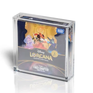 Designed to fit a Japanese Disney Lorcana booster box Japanese Disney Lorcana has only recently been released, quickly attracting collectors who want to keep early sealed boxes in top condition. This acrylic case is designed to keep a Japanese Lorcana booster box clean, sharp, and properly supported during storage and display. Crafted from clear, durable acrylic with a refined finish, this case fits a Disney Lorcana booster box properly and gives it a more polished, collection-ready presence in a cabinet, on a shelf, or as part of a focused Lorcana lineup. SPECIFICATIONS Dimensions 16,4 x 4,5 x 15,7cm Helps protect the outer wrap and box edges during storage and handling Clear acrylic for a clean, premium presentation Keeps the box looking tidy and display-ready Ideal for sealed collections, cabinets, and retail presentation
