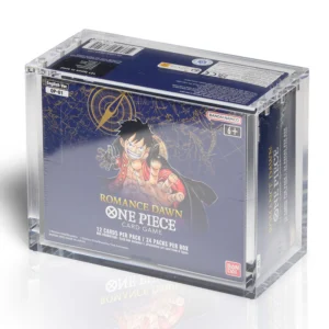 Premium Acrylic Case – One Piece Booster Box (OP-01 Reprint / OP-02 / OP-03) Bescherm en presenteer jouw sealed One Piece Booster Box met deze hoogwaardige Premium Acrylic Case. Deze case is speciaal ontworpen voor de One Piece OP-01 Reprint (witte onderzijde), OP-02 en OP-03 Booster Boxes en biedt optimale bescherming tegen stof, krassen en dagelijkse slijtage, terwijl de originele verpakking volledig zichtbaar blijft. De eerste One Piece-uitbreidingen behoren inmiddels tot de meest gewilde sets onder verzamelaars. Vooral de OP-01 Reprint met de witte onderzijde is uitgegroeid tot een populair verzamelobject. Met deze Premium Acrylic Case blijft jouw booster box uitstekend beschermd én krijgt deze een luxe display-uitstraling die perfect past in iedere collectie. Specificaties Afmetingen: 16,6 × 8,3 × 13 cm Speciaal ontworpen voor One Piece OP-01 Reprint (witte onderzijde), OP-02 en OP-03 Booster Boxes Kristalhelder premium acryl voor een luxe presentatie Hoogwaardige UV-bescherming om verkleuring door licht te helpen beperken Voorzien van krachtige Collector Grade N52-magneten voor een veilige en stevige sluiting