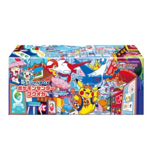 Fukuoka Pikachu Pokémon Center Exclusive Box De Fukuoka Pikachu Pokémon Center Exclusive Box is een exclusieve Japanse Pokémon Center release en een echte must-have voor Pikachu-verzamelaars! Deze box is de derde en laatste release uit de serie van drie speciale Pokémon Center Exclusive Boxes die in Japan zijn uitgebracht. De Fukuoka-editie verscheen in september 2025 en was in Japan beperkt verkrijgbaar via een lotingssysteem, wat deze release extra bijzonder maakt voor verzamelaars. Het absolute hoogtepunt van de box is de exclusieve Fukuoka’s Pikachu Promo Card, waarop Pikachu samen met Latias te zien is. Daarnaast bevat de box bijpassende accessoires in het speciale Fukuoka-design. Inhoud Fukuoka Pikachu Pokémon Center Exclusive Box: 1x Fukuoka’s Pikachu Promo Card met Latias 64x Card Sleeves 1x Deck Box Een prachtige sealed collectible voor iedere Pikachu- en Pokémon-verzamelaar!