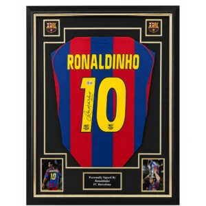 Ronaldinho – Gesigneerd FC Barcelona Shirt | Professioneel Ingelijst